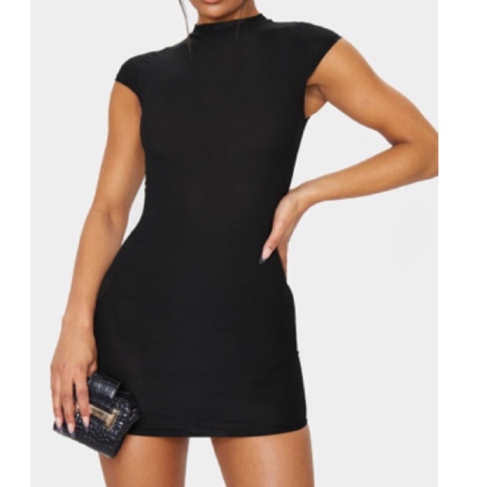 pretty little thing high neck ribbed mini dress